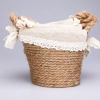 田园简约风格小号柳编藤编棉麻蕾丝布艺花篮花器藤篮家居时尚花器摆件3件套LJRZ-09