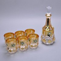 欧式创意无铅玻璃水晶酒具家居样板房酒店电镀金珐琅花水晶玻璃酒具7件套CX71-921101