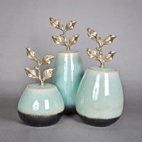 简约现代陶瓷铜盖高温小花瓶台面装饰摆设