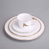 新中式简约咖啡杯盘杯碟4件套装 雀跃楼金边+鸟笼造型低骨瓷罗马杯碟盘 家居饰品礼品（不开发票） 5