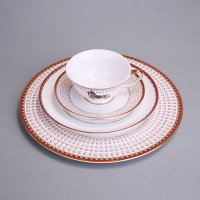 欧式简约咖啡杯盘杯碟4件套装 红色丽影低骨瓷金边螺旋纹维也纳杯碟盘 家居饰品礼品（不开发票）20