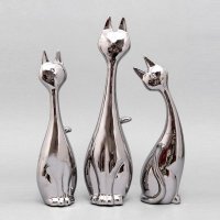 时尚创意吉祥电镀陶瓷银色猫招财摆件家居工艺品摆件客厅摆件RB-S123