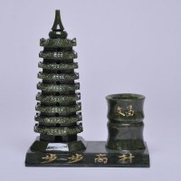 入伙送礼家居摆设青色玉石中笔筒塔摆件NH-17