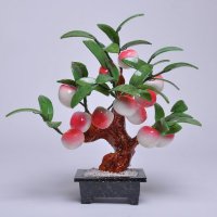 【吉祥】玉石盆景红玉玉器客厅摆件 家居饰品送礼小12仙桃子盆栽玉石摆件NH-49
