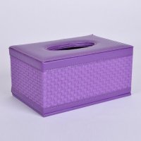 高档商务仿皮革皮质纸巾盒抽纸盒 紫色编织纹创意欧式车载宜家用品（不开发票）CA928-3
