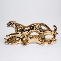 现代简约金色金钱豹陶瓷艺术摆件餐桌电视柜玄关台创意摆件高温陶瓷/镀金招财摆件C0105