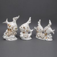 白色捏花工艺鱼造型摆件简约田园风格陶瓷家居摆件MJ13103左 MJ13102中 MJ13101右