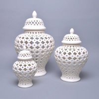 镂空梅花陶瓷装饰罐 现代新中式白色将军储物罐 简约摆件饰品EX0812004