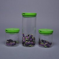 透明绿色胶盖直身玻璃密封罐 茶叶罐 花茶罐 大中小3件套RP-SC-B-0391