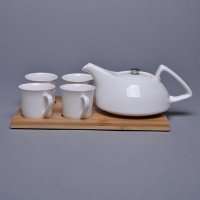 简约现代陶瓷白色+木制 1套5件咖啡具YTC013