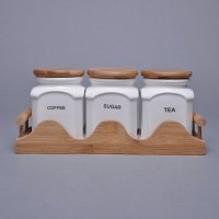 厨房简约现代白色+木制1套3件密封罐ytc018