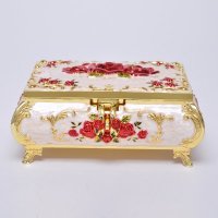 金边红花玫瑰图案辛合金合金工艺大首饰盒YZ-001
