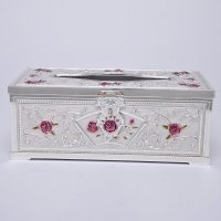 欧美家居用品合金工艺玫瑰花银边粉心大纸巾盒YZ--154