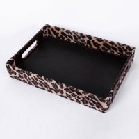 高档豹纹长方形PU皮革木托盘 创意时尚茶盘水果盘BW-TP-S