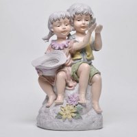 欧式男女孩坐捧鸟树脂摆件家居饰品客厅儿童房复古怀旧书桌柜装饰摆件（定制商品，7天内发货）3536G